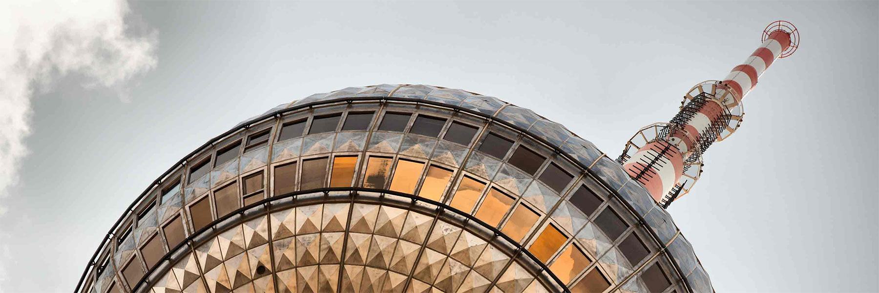 The observation deck of the Berlin television tower, as seen from below